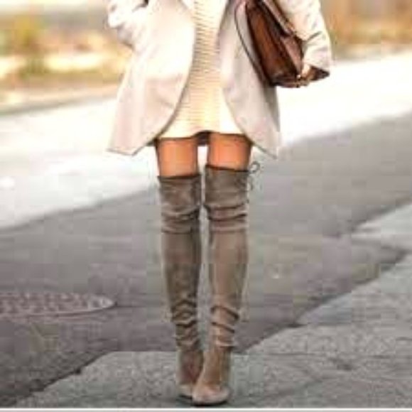Catherine Malandrino "Sorcha" Taupe Over the Knee Boots - Picture 3 of 14